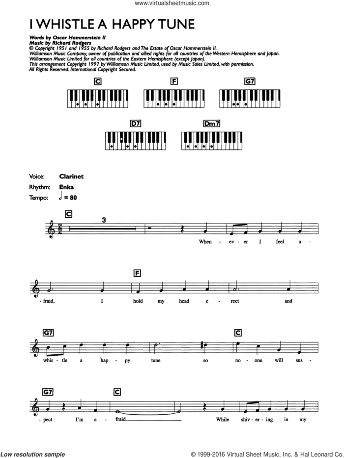 I Whistle A Happy Tune (from The King And I) sheet music for piano solo (chords, lyrics, melody) by Rodgers & Hammerstein, Oscar II Hammerstein and Richard Rodgers, intermediate piano (chords, lyrics, melody)