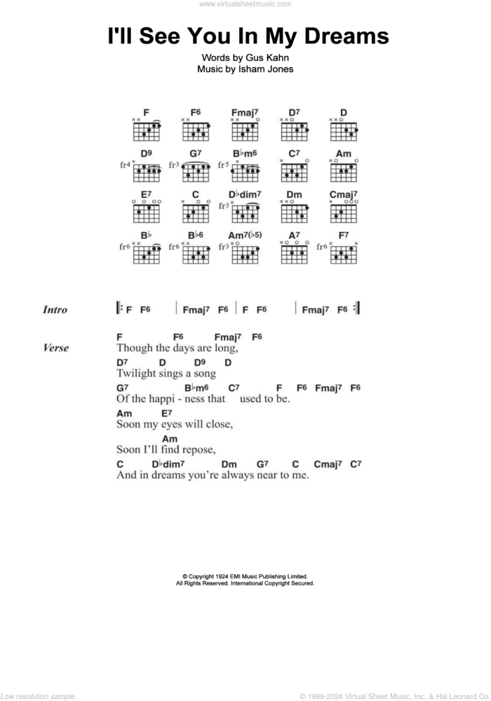 I'll See You In My Dreams sheet music for guitar (chords) by Joe Brown, Gus Kahn and Isham Jones, intermediate skill level