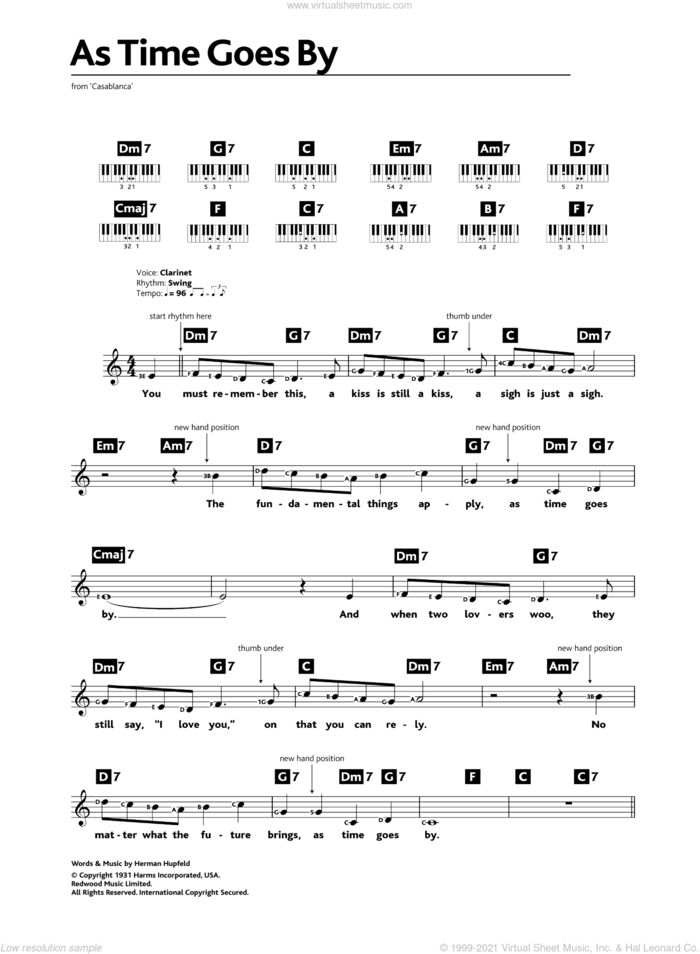As Time Goes By sheet music for piano solo (chords, lyrics, melody) by Herman Hupfeld, Dooley Wilson and Rod Stewart, intermediate piano (chords, lyrics, melody)
