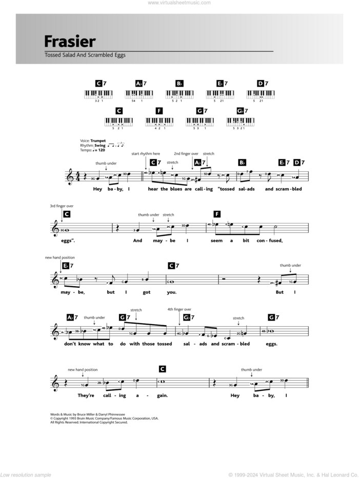 Tossed Salad And Scrambled Eggs (Theme from Frasier) sheet music for piano solo (chords, lyrics, melody) by Bruce Miller and Darryl Phinnessee, intermediate piano (chords, lyrics, melody)