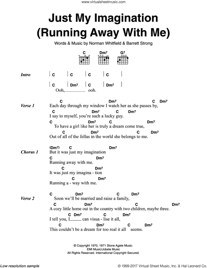 Just My Imagination (Running Away With Me) sheet music for guitar (chords) by The Temptations, Barrett Strong and Norman Whitfield, intermediate skill level
