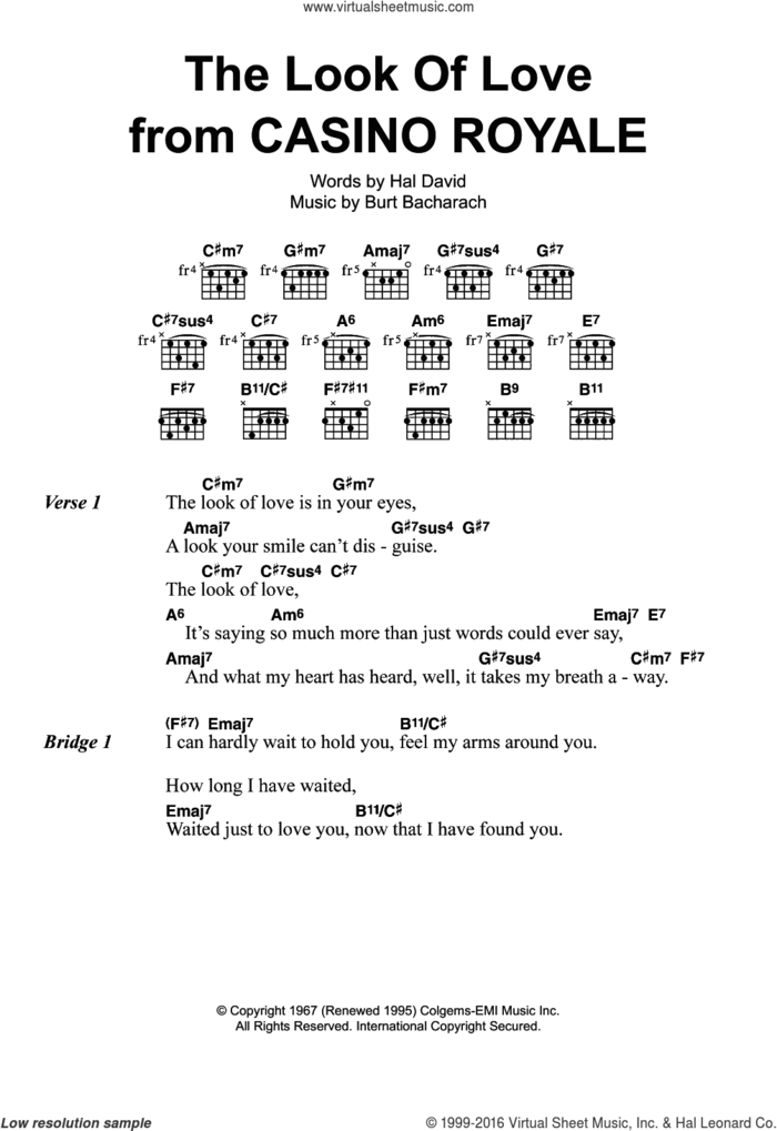 The Look Of Love sheet music for guitar (chords) by Dusty Springfield, Diana Krall, Burt Bacharach and Hal David, intermediate skill level