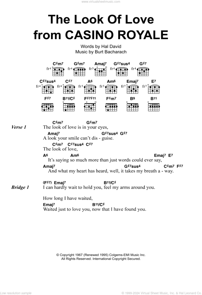 The Look Of Love sheet music for guitar (chords) by Dusty Springfield, Diana Krall, Burt Bacharach and Hal David, intermediate skill level