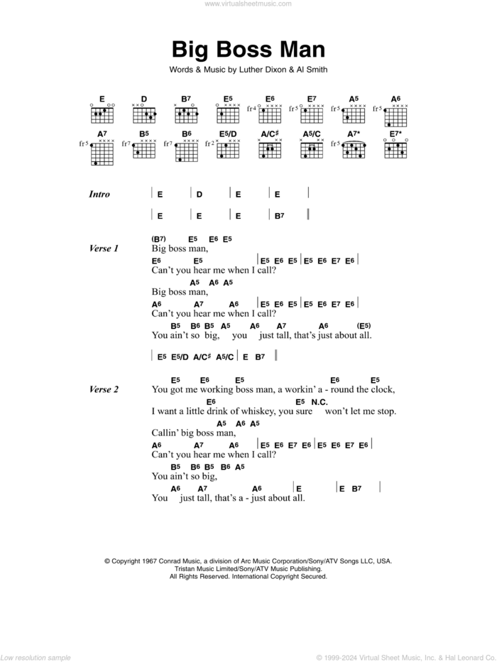 Big Boss Man sheet music for guitar (chords) by Jimmy Reed, Al Smith and Luther Dixon, intermediate skill level