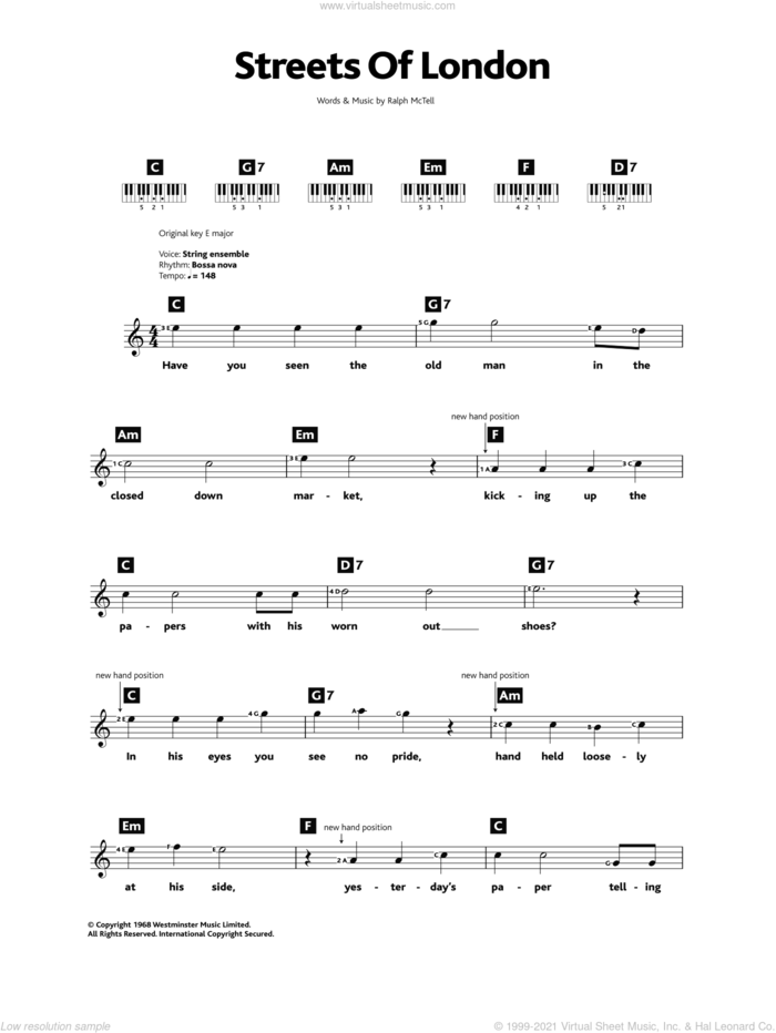 Streets Of London sheet music for piano solo (chords, lyrics, melody) by Ralph McTell, intermediate piano (chords, lyrics, melody)