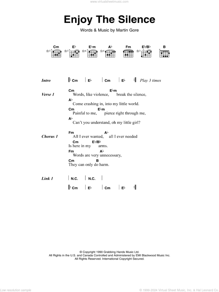 Enjoy The Silence sheet music for guitar (chords) by Depeche Mode, Jimmy Sommerville and Martin Gore, intermediate skill level