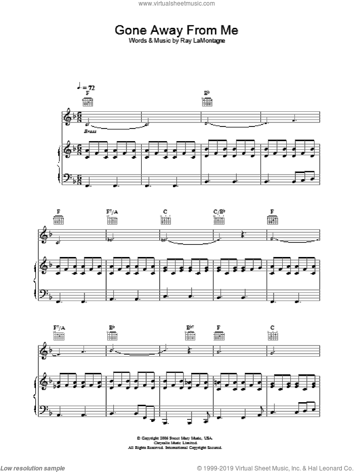 Gone Away From Me sheet music for voice, piano or guitar by Ray LaMontagne, intermediate skill level
