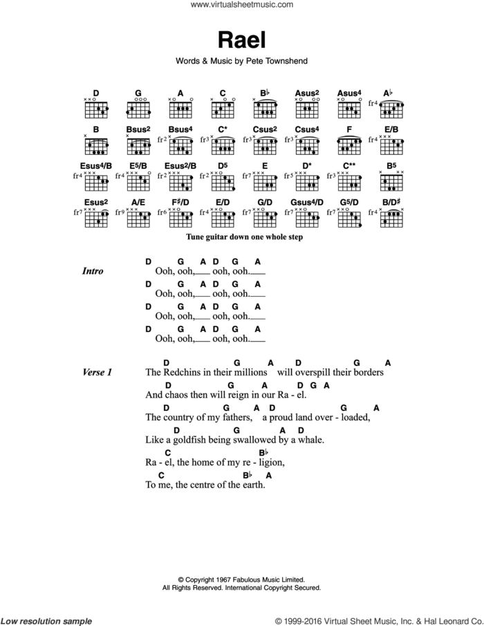 Rael sheet music for guitar (chords) by The Who and Pete Townshend, intermediate skill level