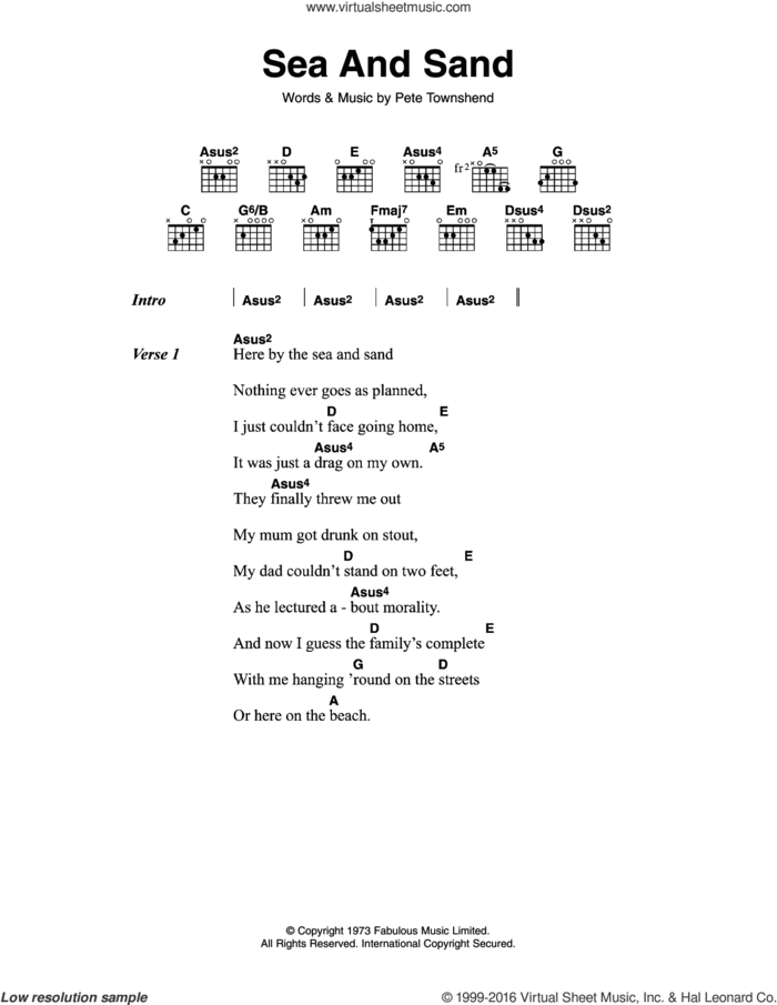 Sea And Sand sheet music for guitar (chords) by The Who and Pete Townshend, intermediate skill level