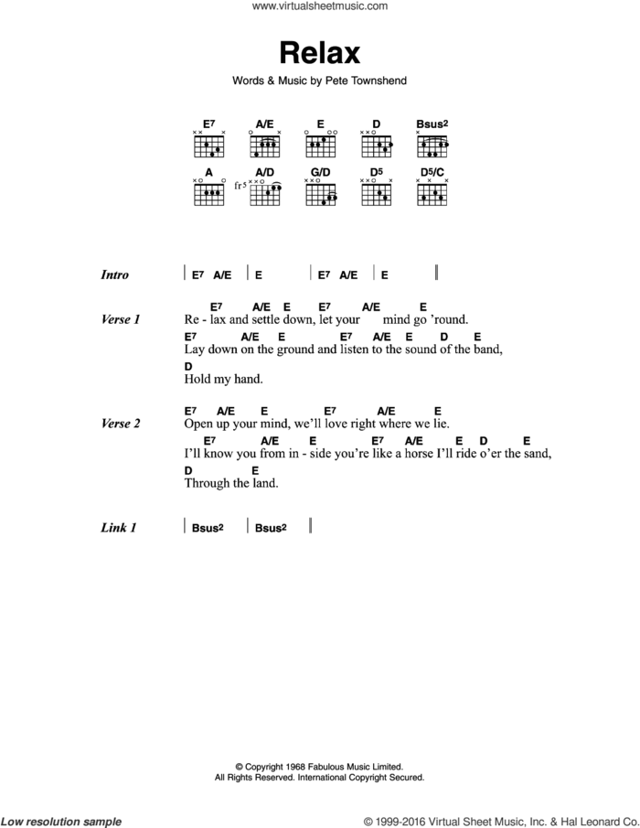 Relax sheet music for guitar (chords) by The Who and Pete Townshend, intermediate skill level