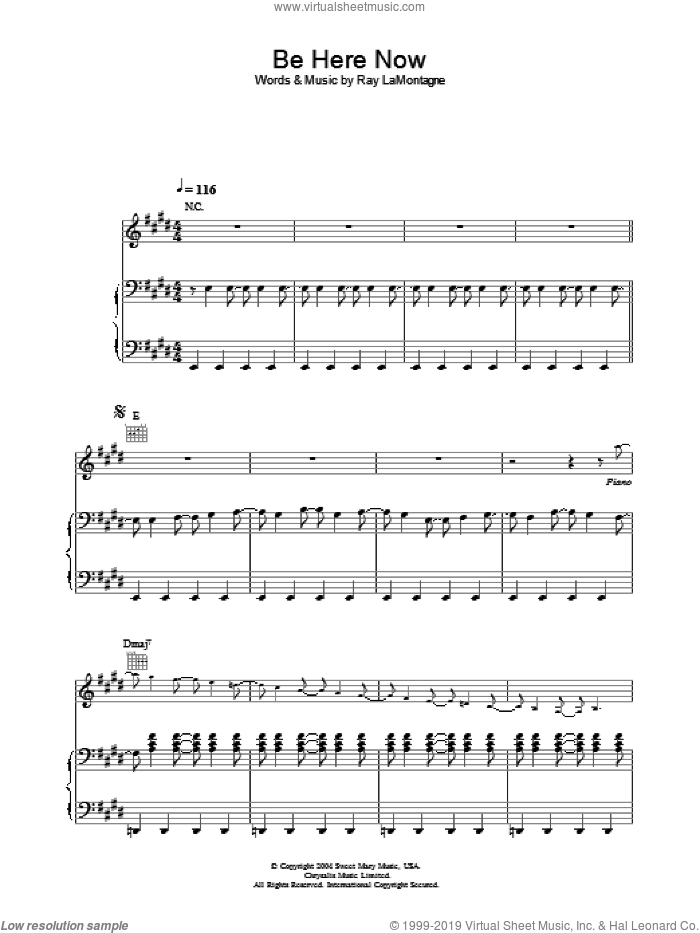 Be Here Now sheet music for voice, piano or guitar by Ray LaMontagne, intermediate skill level