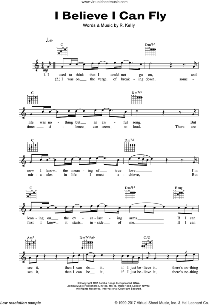 I Believe I Can Fly sheet music for voice and other instruments (fake book) by Robert Kelly, intermediate skill level
