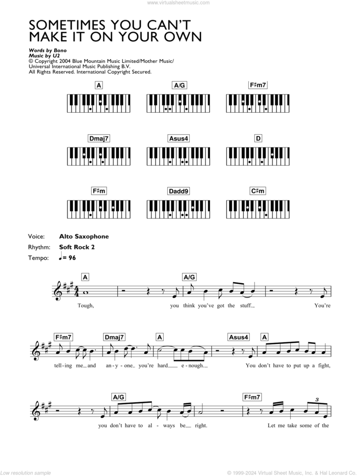 Sometimes You Can't Make It On Your Own sheet music for piano solo (chords, lyrics, melody) by U2 and Bono, intermediate piano (chords, lyrics, melody)