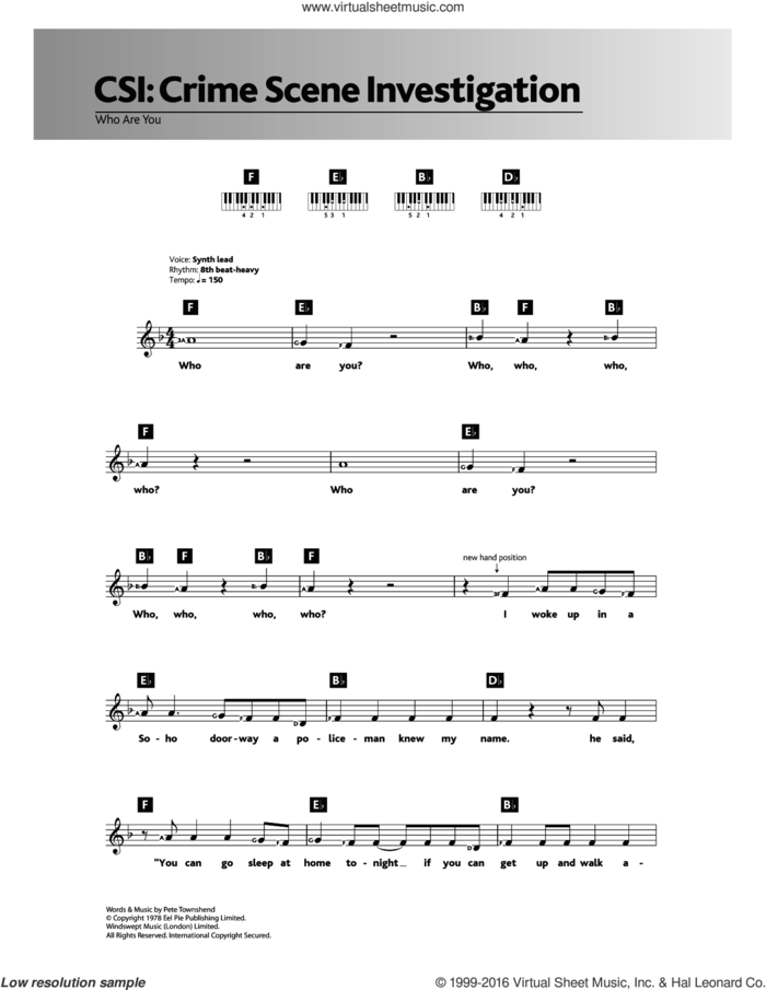 Who Are You? sheet music for piano solo (chords, lyrics, melody) by The Who and Pete Townshend, intermediate piano (chords, lyrics, melody)