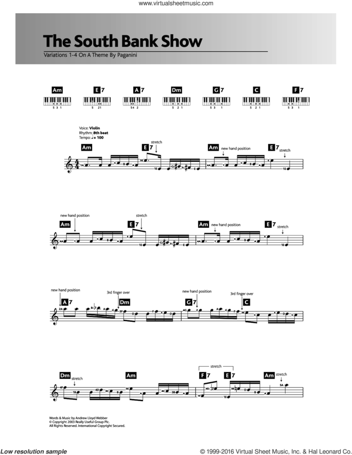 Variations 1-4 (theme from The South Bank Show) sheet music for piano solo (chords, lyrics, melody) by Andrew Lloyd Webber, intermediate piano (chords, lyrics, melody)
