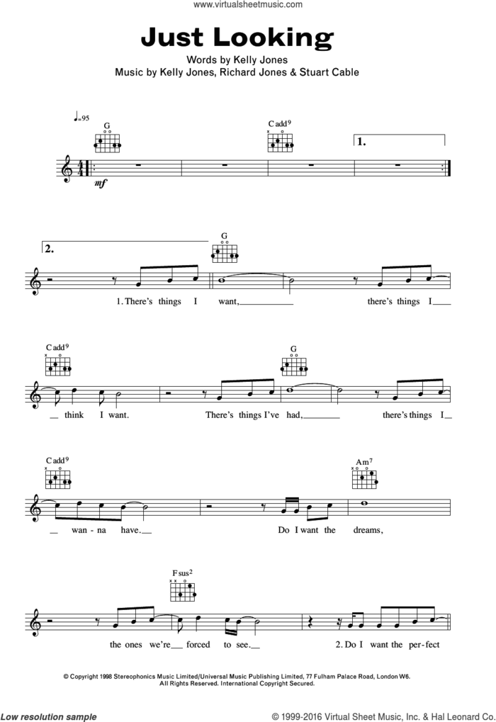 Just Looking sheet music for voice and other instruments (fake book) by Stereophonics, Kelly Jones, Richard Jones and Stuart Cable, intermediate skill level