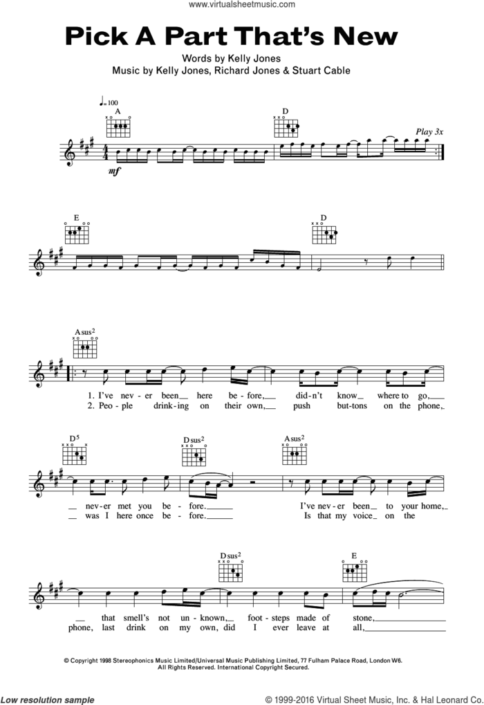 Pick A Part That's New sheet music for voice and other instruments (fake book) by Stereophonics, Kelly Jones, Richard Jones and Stuart Cable, intermediate skill level