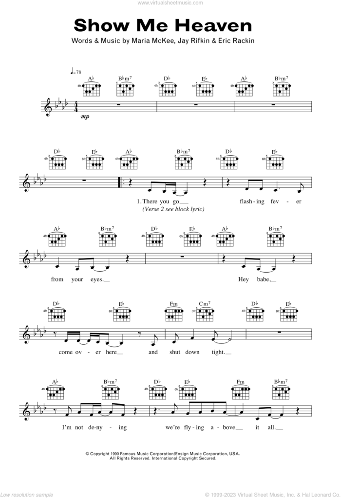 Show Me Heaven sheet music for voice and other instruments (fake book) by Maria McKee, Eric Rackin and Jay Rifkin, intermediate skill level
