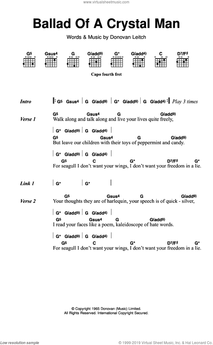 Ballad Of A Crystal Man sheet music for guitar (chords) by Walter Donovan and Donovan Leitch, intermediate skill level
