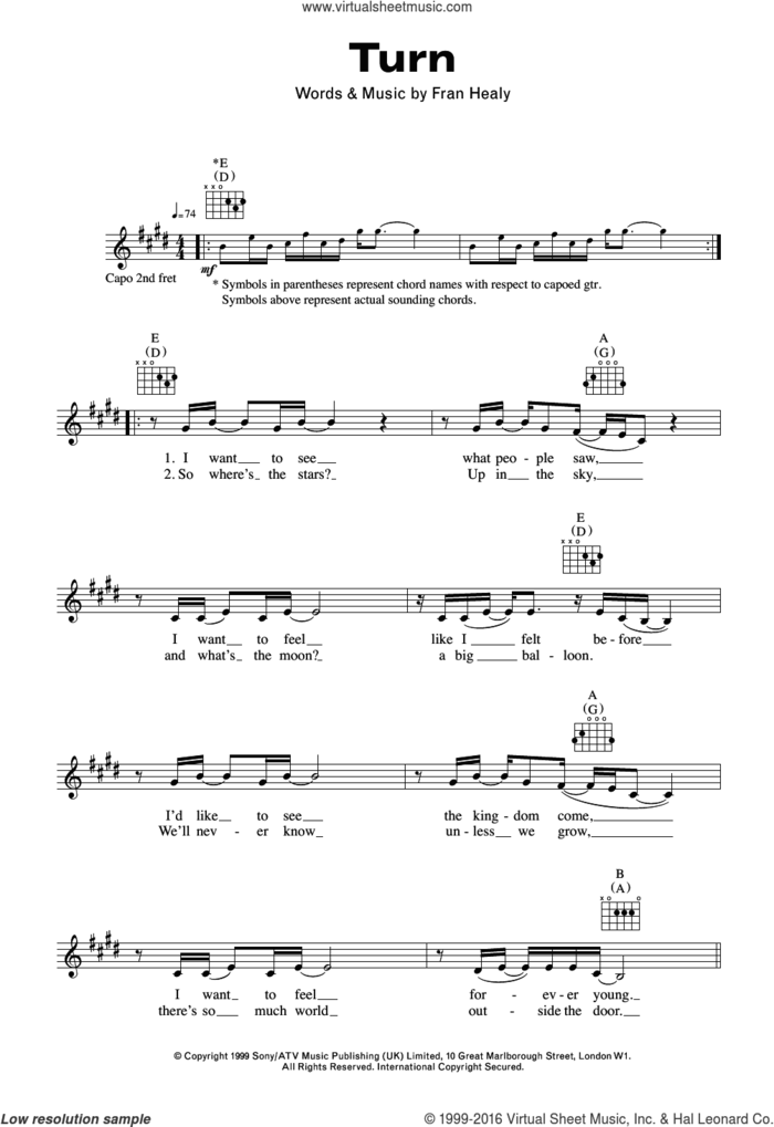 Turn sheet music for voice and other instruments (fake book) by Merle Travis and Fran Healy, intermediate skill level