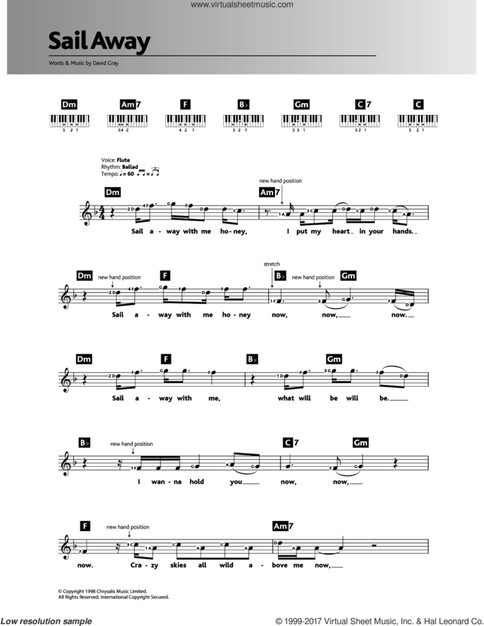 Gray - Sail Away Sheet Music For Piano Solo (chords, Lyrics, Melody)