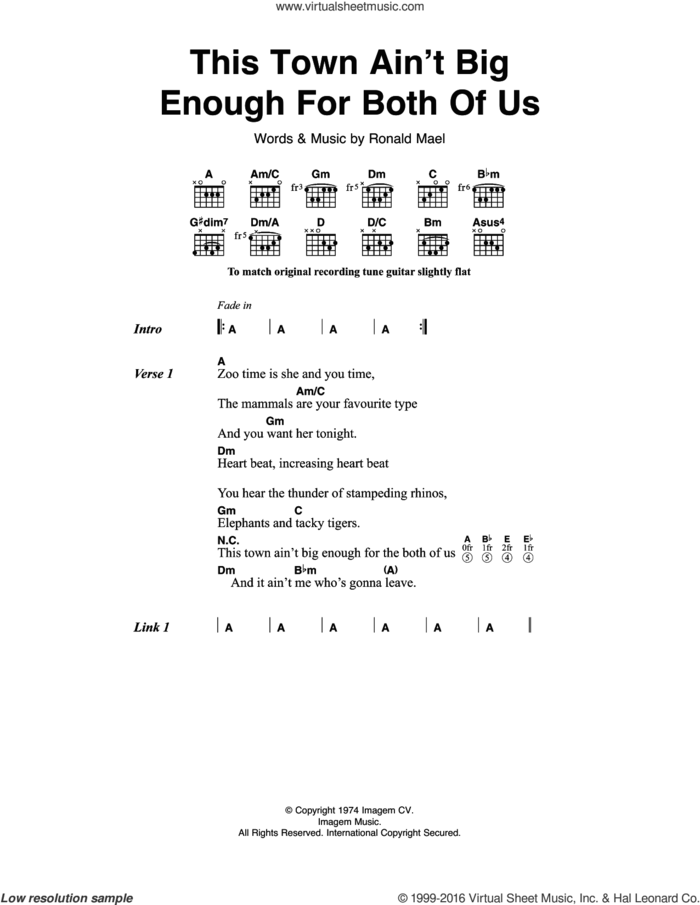 This Town Ain't Big Enough For Both Of Us sheet music for guitar (chords) by Sparks and Ronald Mael, intermediate skill level