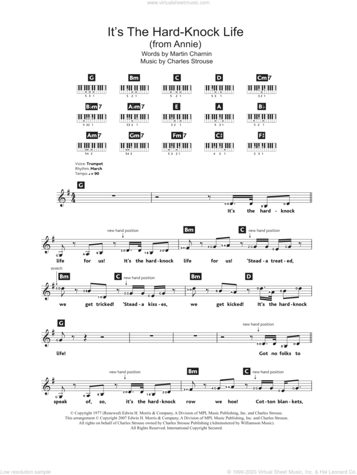 Strouse It S The Hard Knock Life From Annie Sheet Music Intermediate For Piano Solo Chords Lyrics Melody