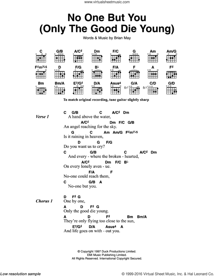 No One But You (Only The Good Die Young) (from We Will Rock You) sheet music for guitar (chords) by Queen and Brian May, intermediate skill level