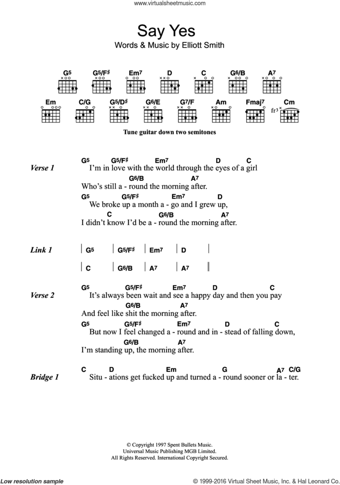 Say Yes sheet music for guitar (chords) by Elliott Smith, intermediate skill level