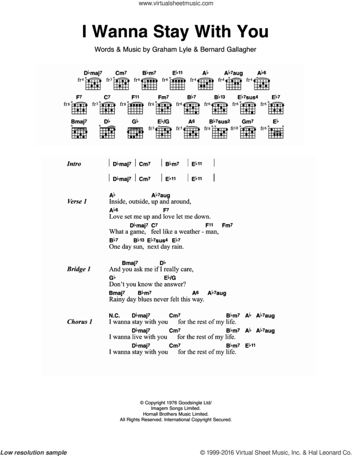 I Wanna Stay With You sheet music for guitar (chords) by Gallagher & Lyle, Bernard Gallagher and Graham Lyle, intermediate skill level