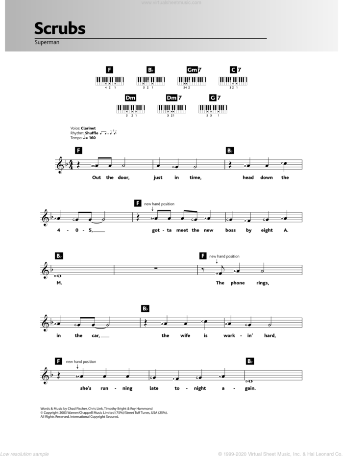 Superman (Theme from 'Scrubs') sheet music for piano solo (chords, lyrics, melody) by Lazlo Bane, Chad Fischer, Chris Link, Roy Hammond and Timothy Bright, intermediate piano (chords, lyrics, melody)