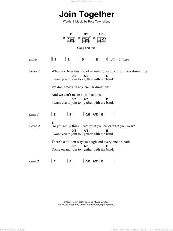 Join Together sheet music for guitar (chords) by The Who and Pete Townshend, intermediate skill level