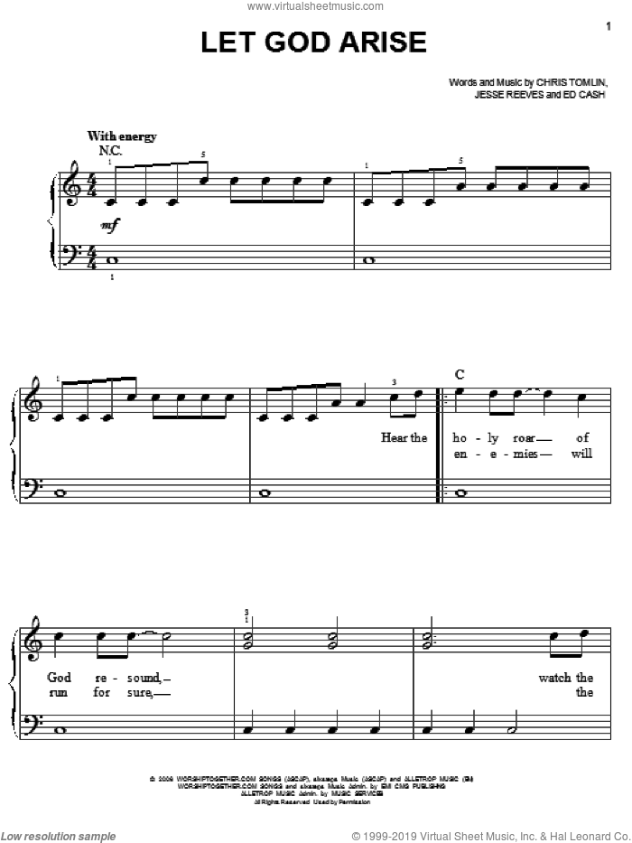 Let God Arise sheet music for piano solo by Chris Tomlin, Ed Cash and Jesse Reeves, easy skill level