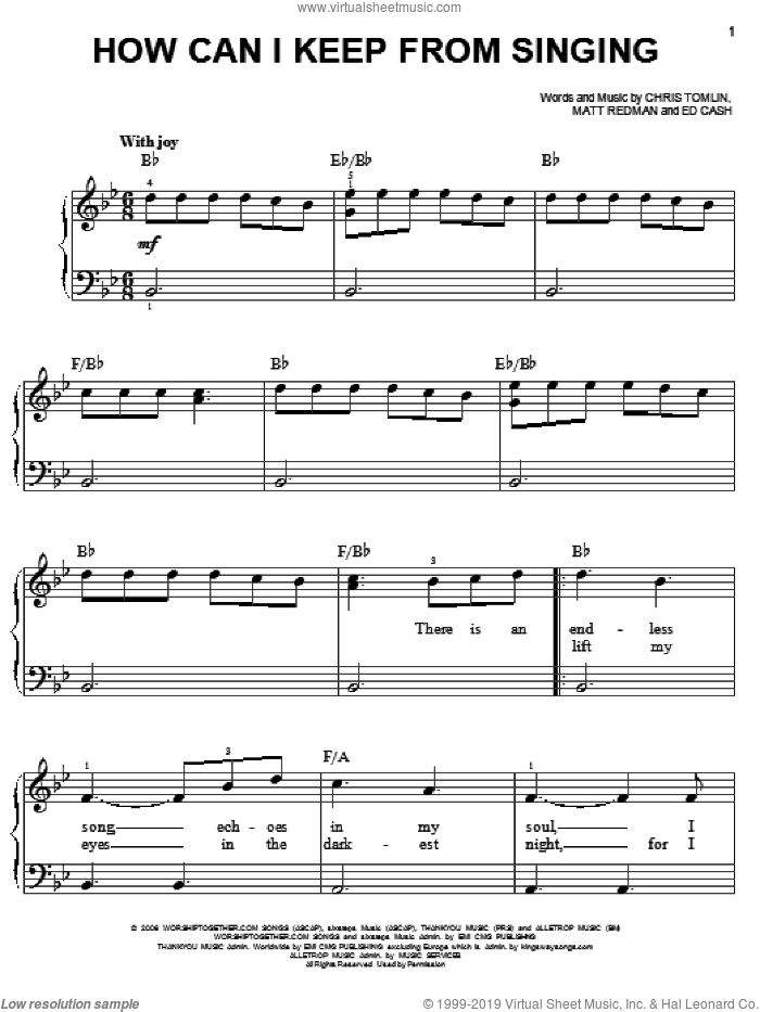 How Can I Keep From Singing sheet music for piano solo by Chris Tomlin, Ed Cash and Matt Redman, easy skill level