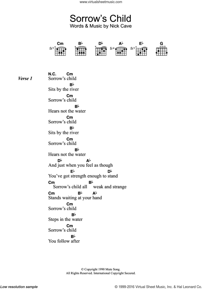 Sorrow's Child sheet music for guitar (chords) by Nick Cave, intermediate skill level