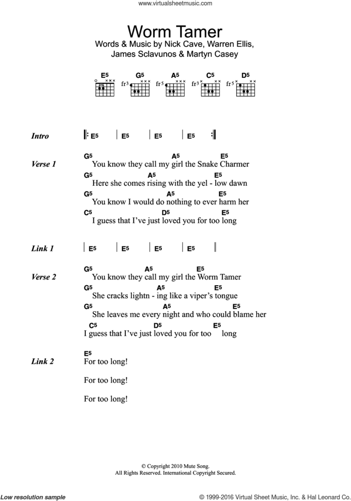 Worm Tamer sheet music for guitar (chords) by Nick Cave, Grinderman, James Sclavunos, Martyn P. Casey and Warren Ellis, intermediate skill level