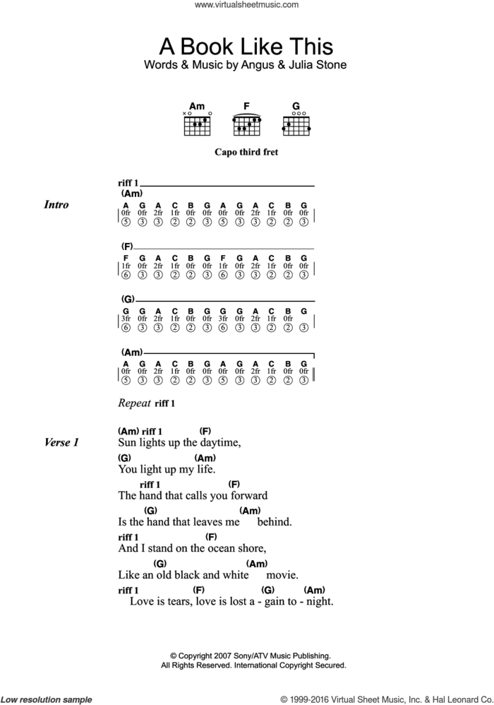 A Book Like This sheet music for guitar (chords) by Julia Stone and Angus Stone, intermediate skill level