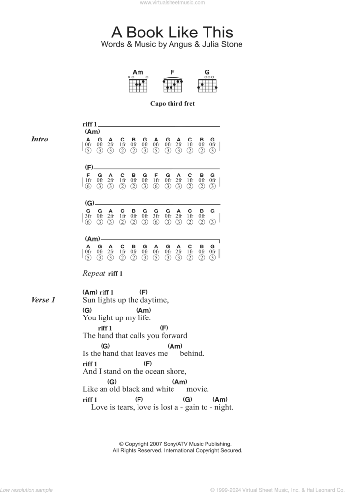 A Book Like This sheet music for guitar (chords) by Julia Stone and Angus Stone, intermediate skill level