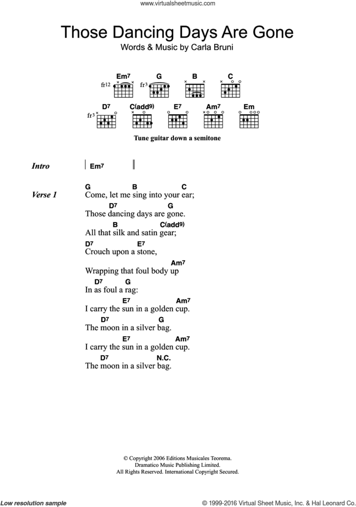 Those Dancing Days Are Gone sheet music for guitar (chords) by Carla Bruni, intermediate skill level