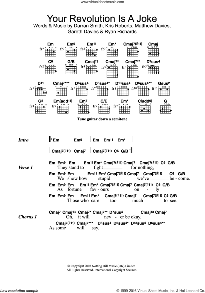 Your Revolution Is A Joke sheet music for guitar (chords) by Funeral For A Friend, Darran Smith, Gareth Davies, Kris Roberts, Matthew Davies and Ryan Richards, intermediate skill level