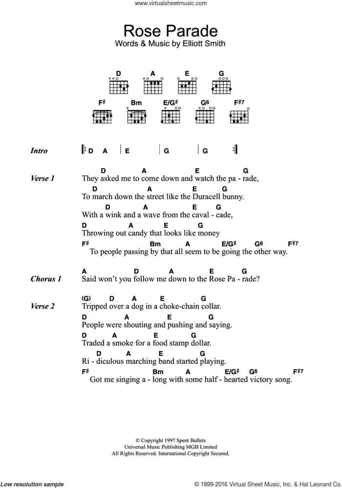 Rose Parade sheet music for guitar (chords) by Elliott Smith, intermediate skill level