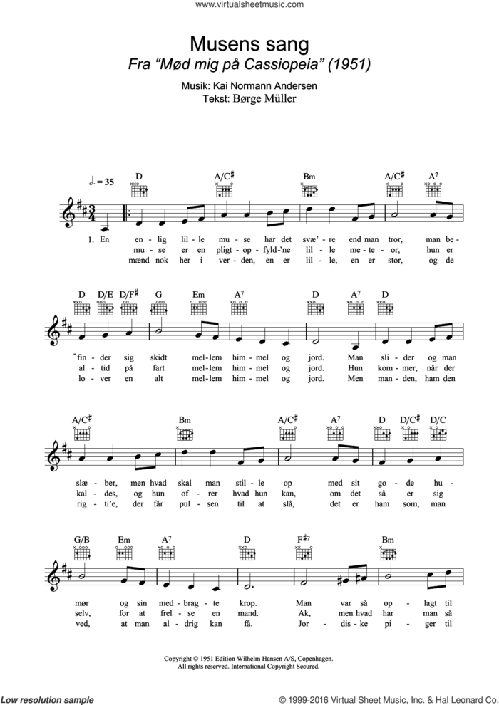 Musens Sang sheet music for voice and other instruments (fake book) by Kai Normann Andersen, BAAurge MAAller and Borge Muller, intermediate skill level