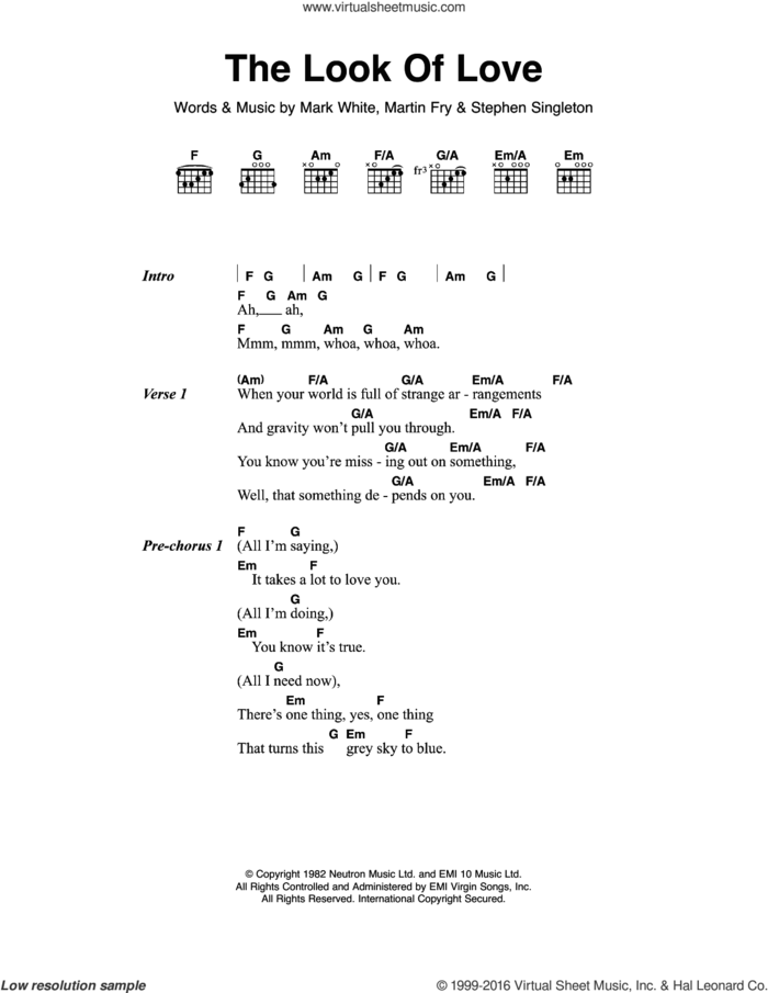 The Look Of Love sheet music for guitar (chords) by ABC, Mark White, Martin Fry and Stephen Singleton, intermediate skill level