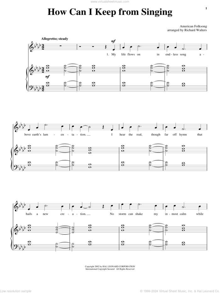 How Can I Keep From Singing sheet music for voice and piano, intermediate skill level