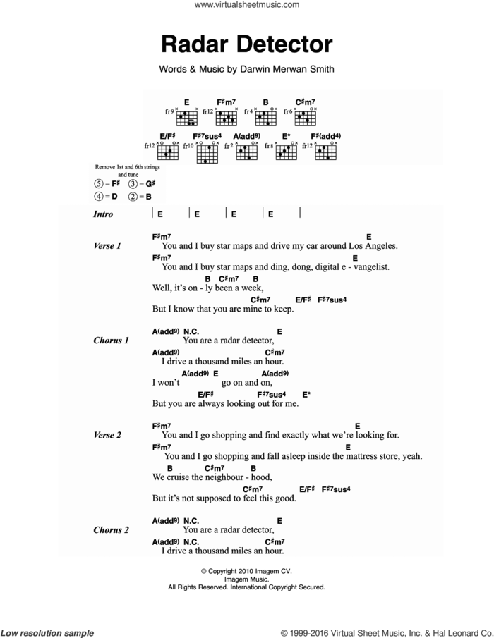 Radar Detector sheet music for guitar (chords) by Darwin Deez and Darwin Merwan Smith, intermediate skill level