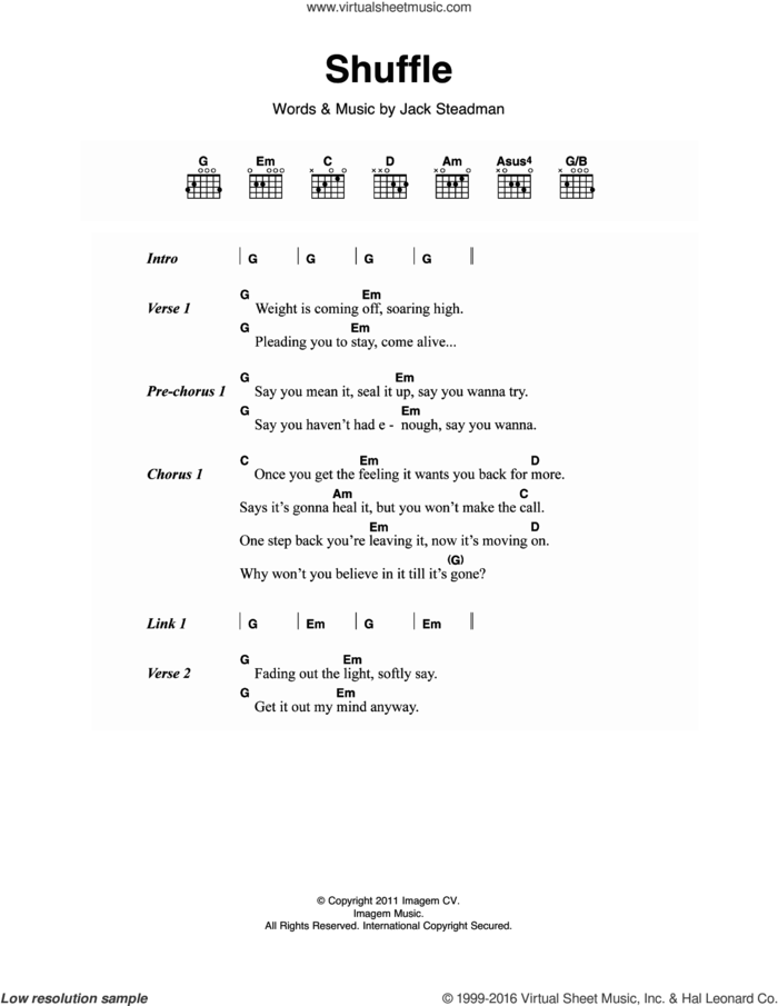 Shuffle sheet music for guitar (chords) by Bombay Bicycle Club and Jack Steadman, intermediate skill level