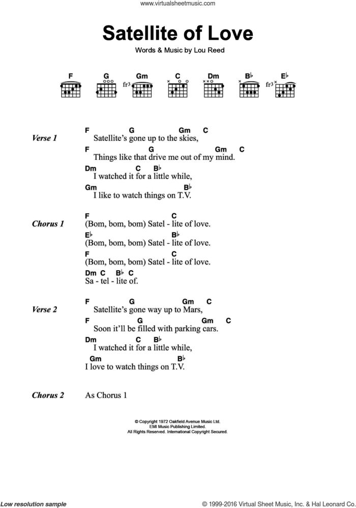 Satellite Of Love sheet music for guitar (chords) by Lou Reed, intermediate skill level
