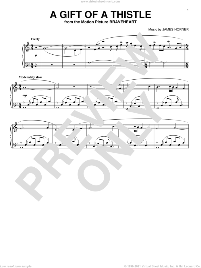 A Gift Of A Thistle sheet music for piano solo by James Horner, intermediate skill level