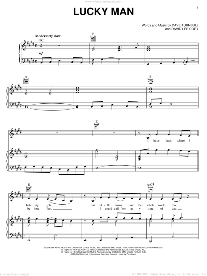 Lucky Man sheet music for voice, piano or guitar by Montgomery Gentry, Dave Turnbull and David Lee, intermediate skill level