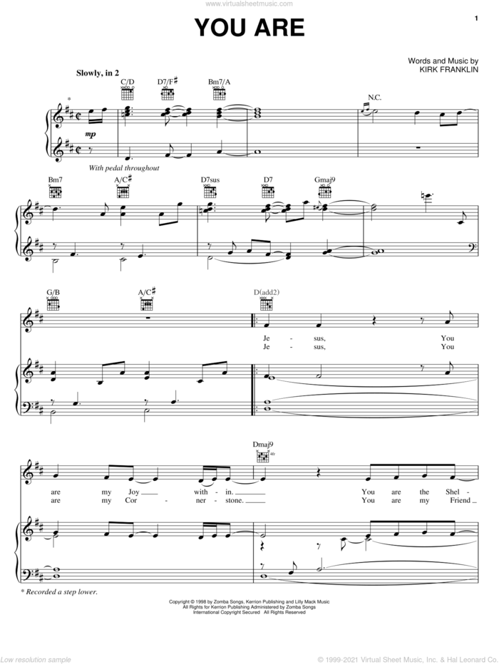You Are sheet music for voice, piano or guitar by Kirk Franklin, intermediate skill level